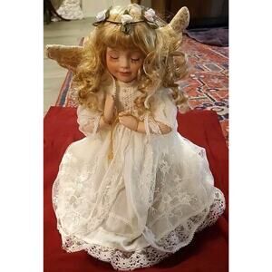 90's Angel collectible porcelain doll Praying Cross Christian Vintage